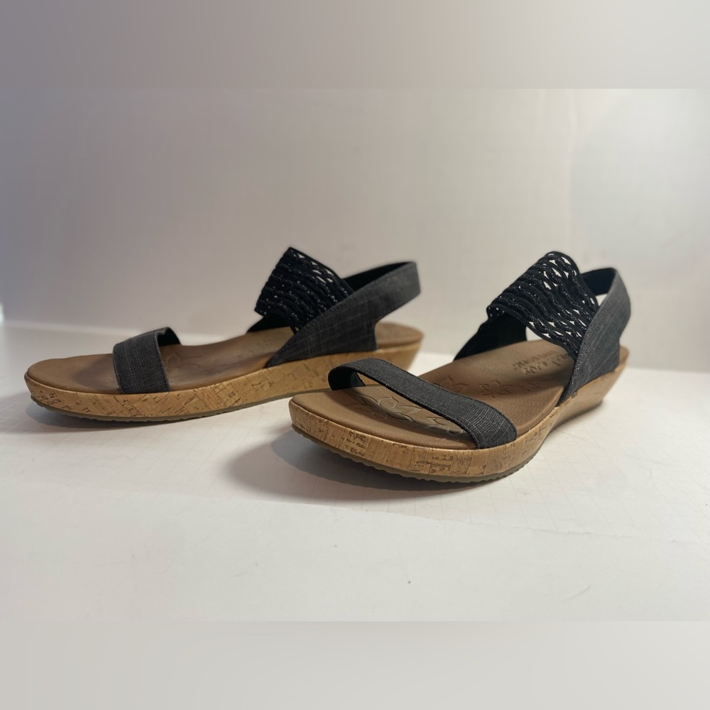 Skecher~Neutral~Shimmery~Gray/Black~Foam Insole~Cork-Look Wedge Sandal~Size 11 - Picture 6 of 14